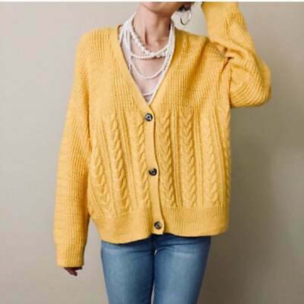 Splendid Mustard Oversized Cable Knit Cardigan
